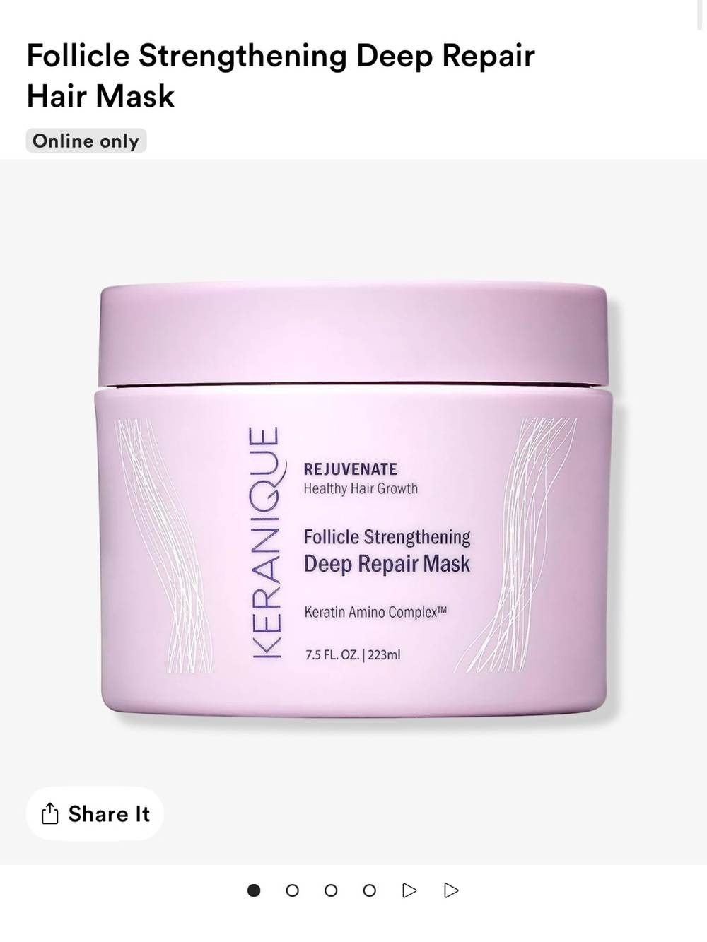 Keranique Rejuvenate Follicle Strengthening Deep Repair Mask - Light Pink Jar
